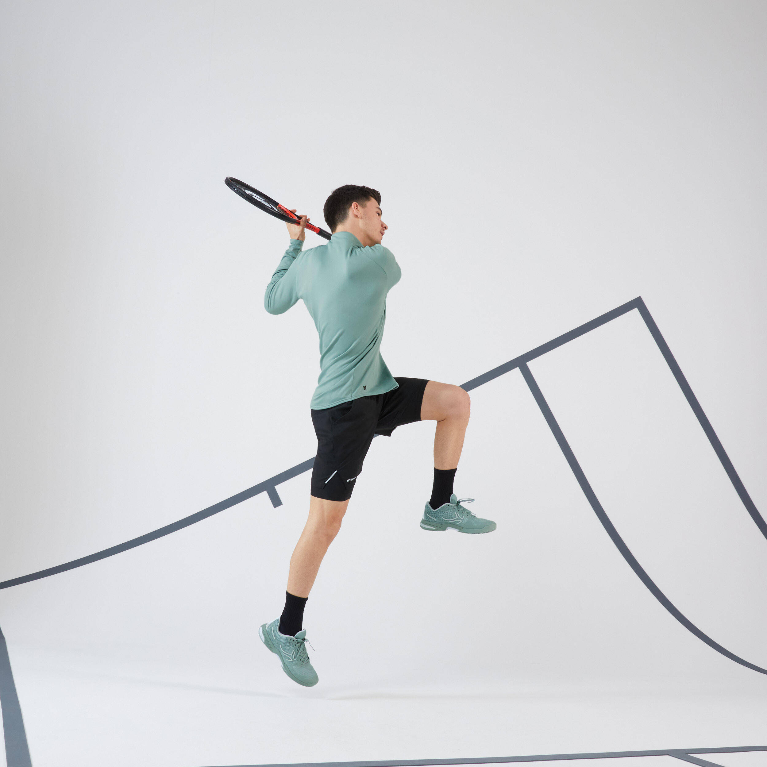 Men's Half-Zip Long-Sleeved Thermal Tennis Sweatshirt - Verdigris -  5