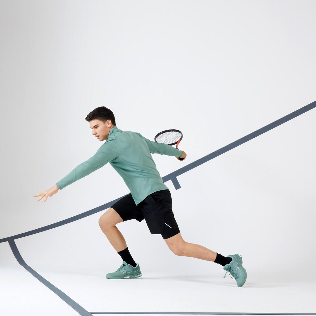 Vīriešu garpiedurkņu siltais tenisa sporta krekls ar daļēju rāvējslēdzi, zaļš