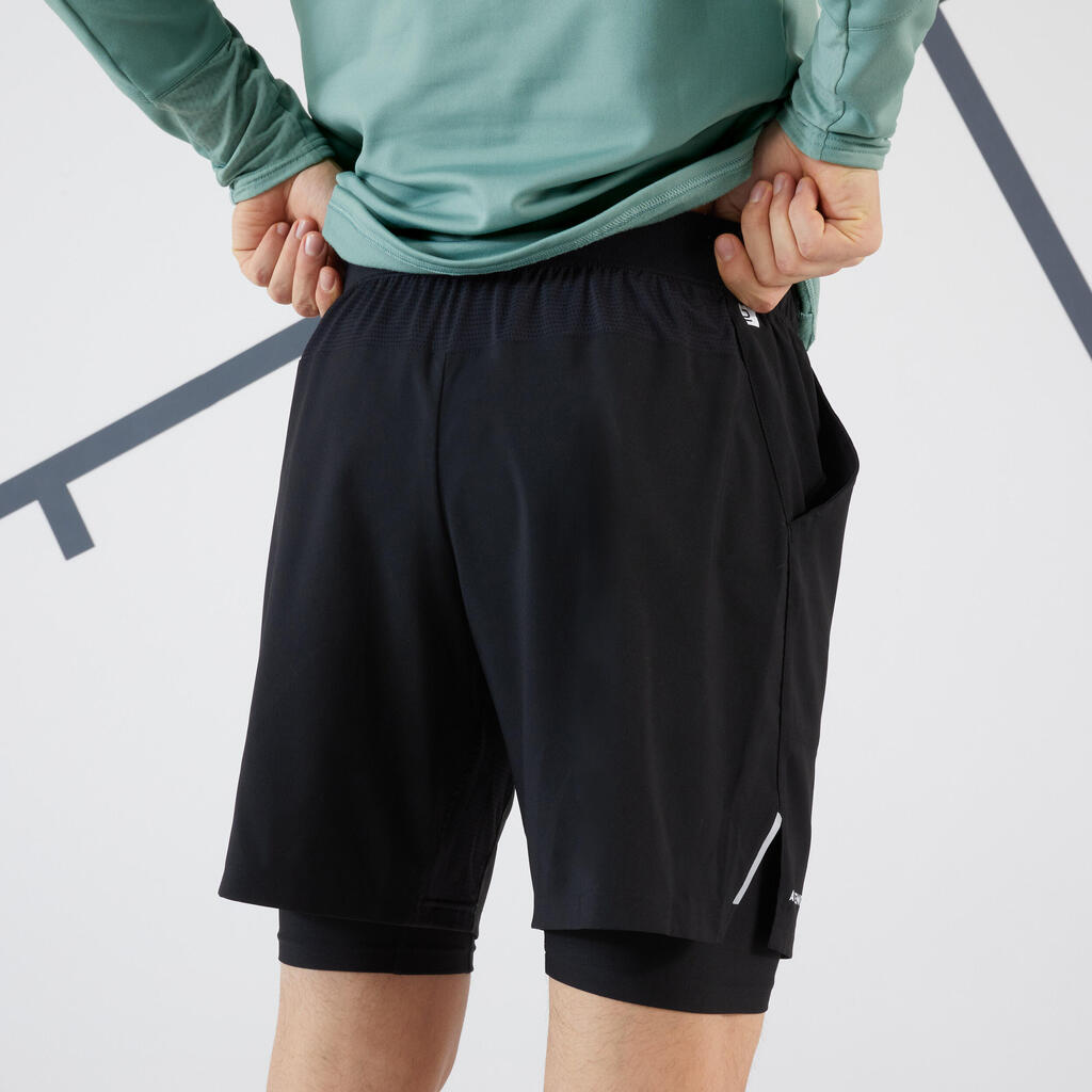 Men's Tennis 2-in-1 Shorts and Undershorts Thermic - Greyish Green/Black