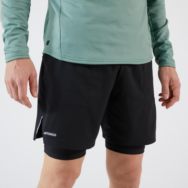 Short culote 2 en 1 de tenis Hombre - Artengo Thermic Negro / Negro