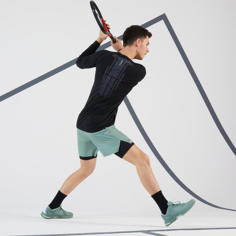 2-in-1 thermo tennisshort voor heren grijsgroen zwart