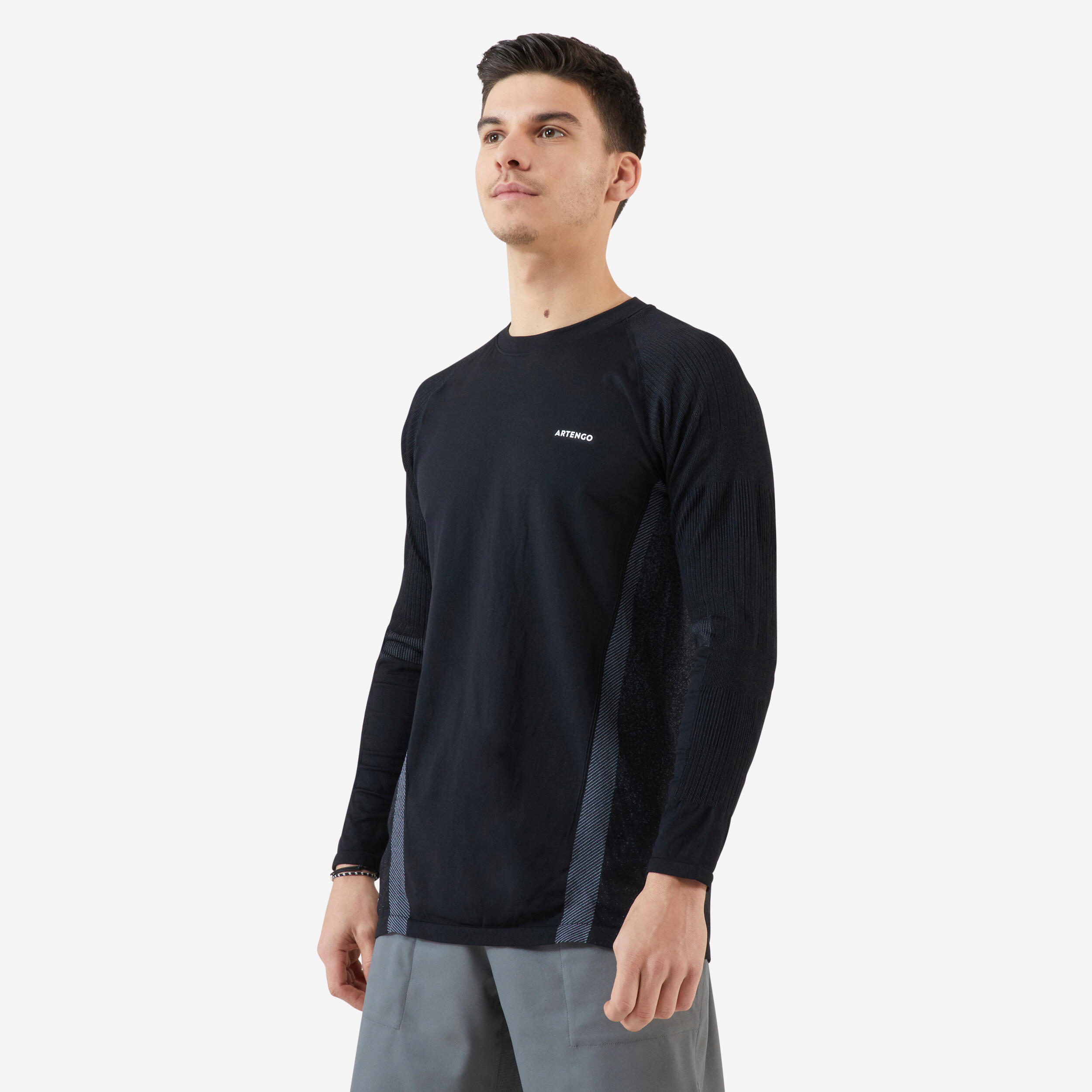 ARTENGO T-Shirt Tennis Manches Longues Homme - Thermic Noir