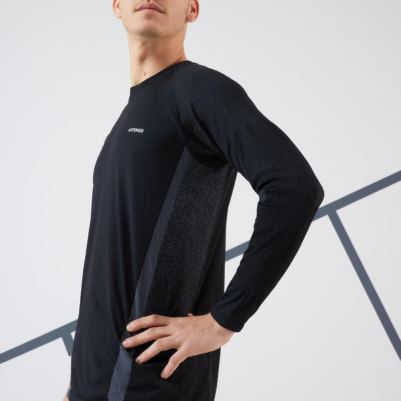 Thermo tennisshirt met lange mouwen voor heren zwart