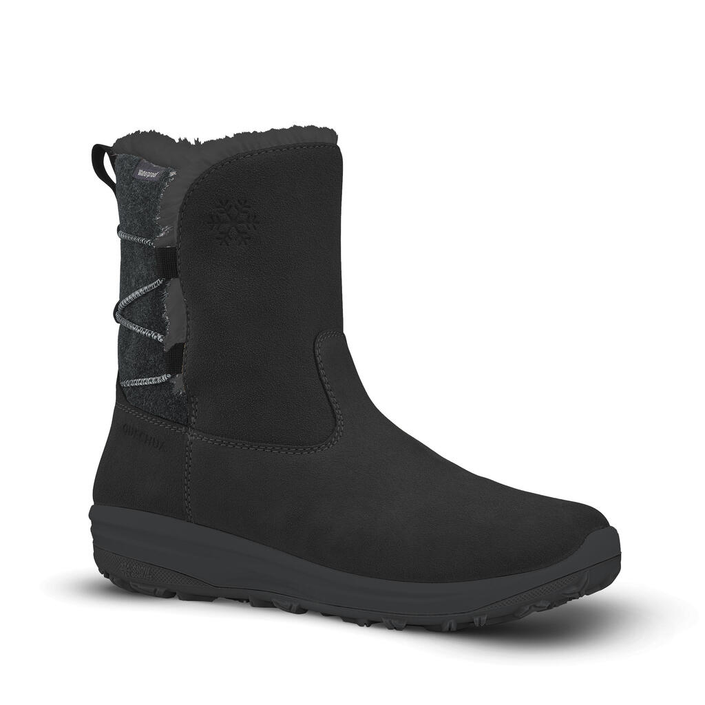 Women’s warm and waterproof snow hiking boots, NH500 Mid Leather - Black