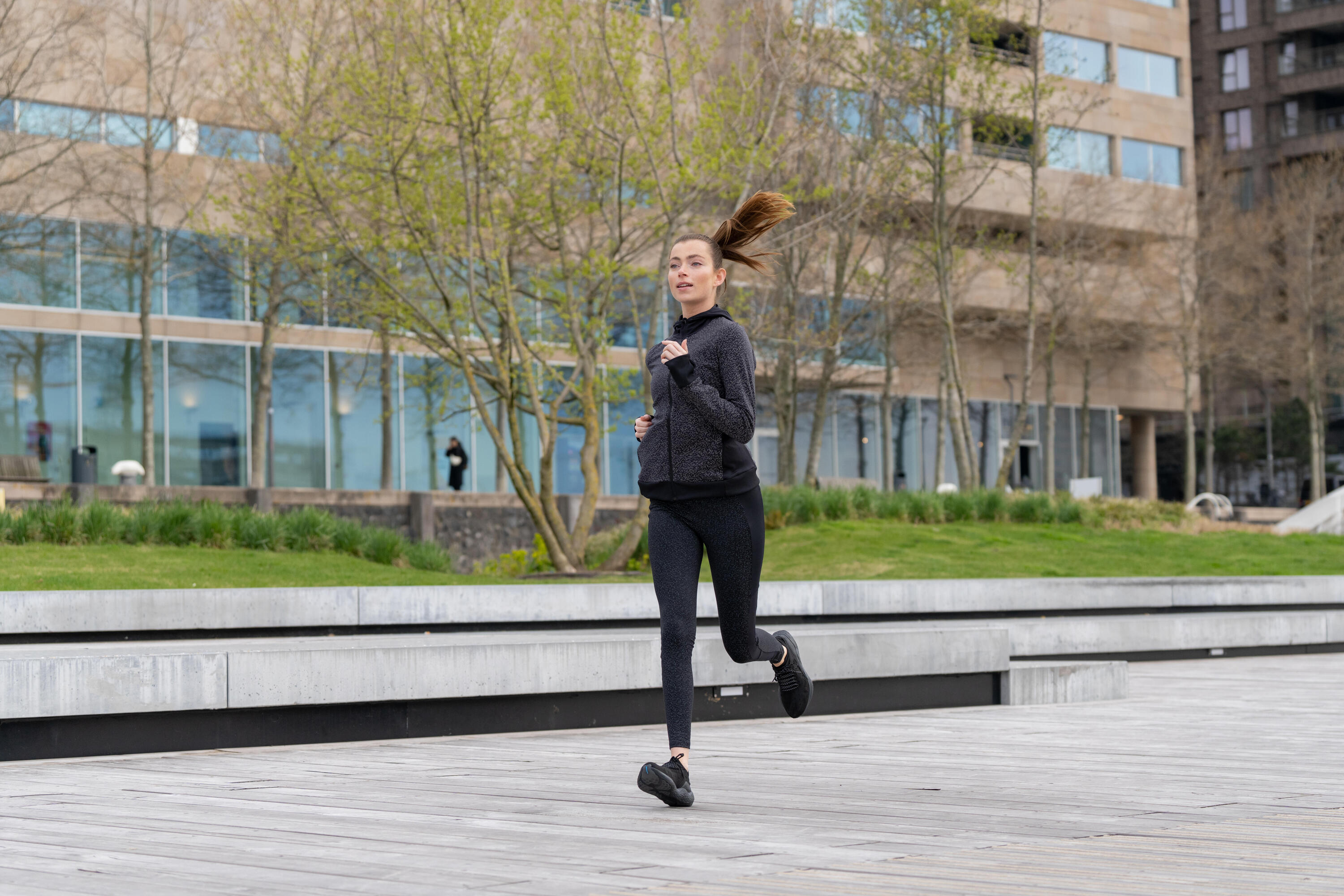 Women's Warm+ Running Long Leggings - Black with Reflective Motifs
