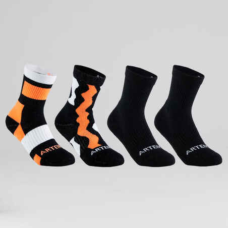 Komplet 4 otroških visokih nogavic za tenis RS 300 - črne barve