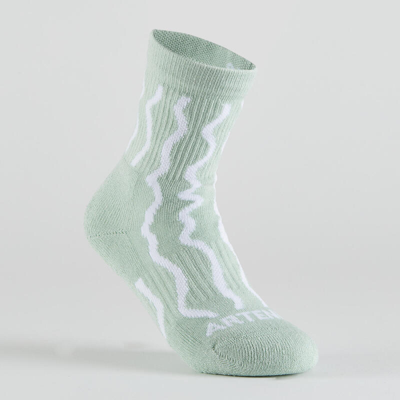 CHAUSSETTES DE TENNIS HAUTES ENFANT ARTENGO RS 300 GRIS VERT MOTIFS LOT DE 4