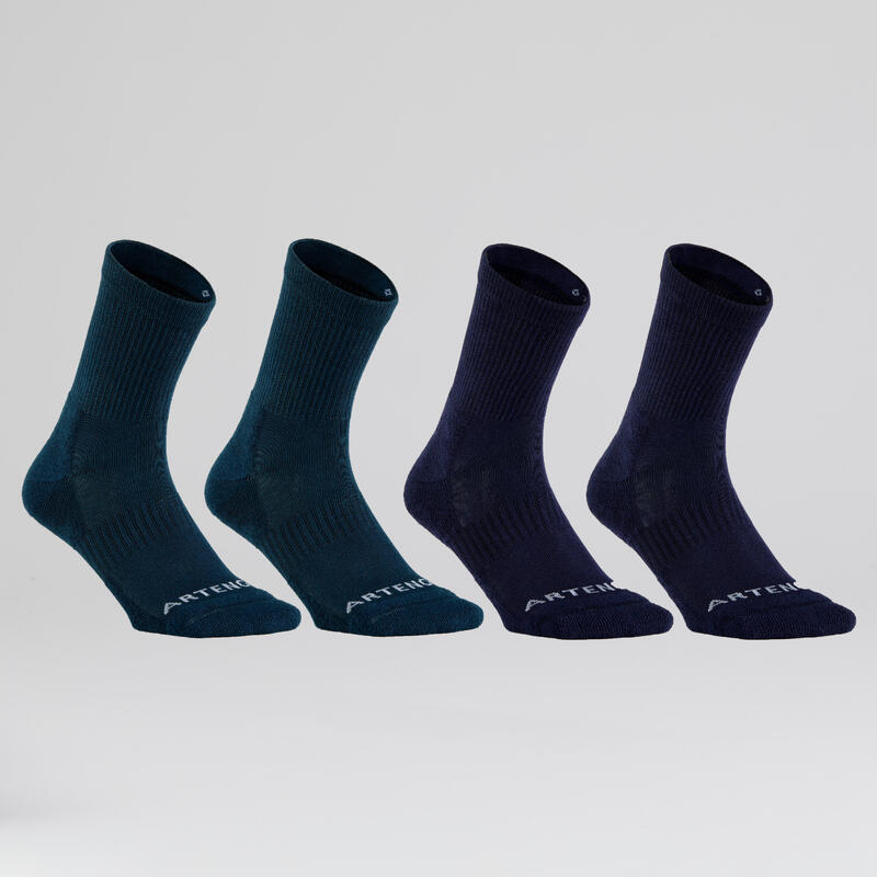 CHAUSSETTES DE TENNIS HAUTES ARTENGO RS 300 BLEU MARINE LOT DE 4