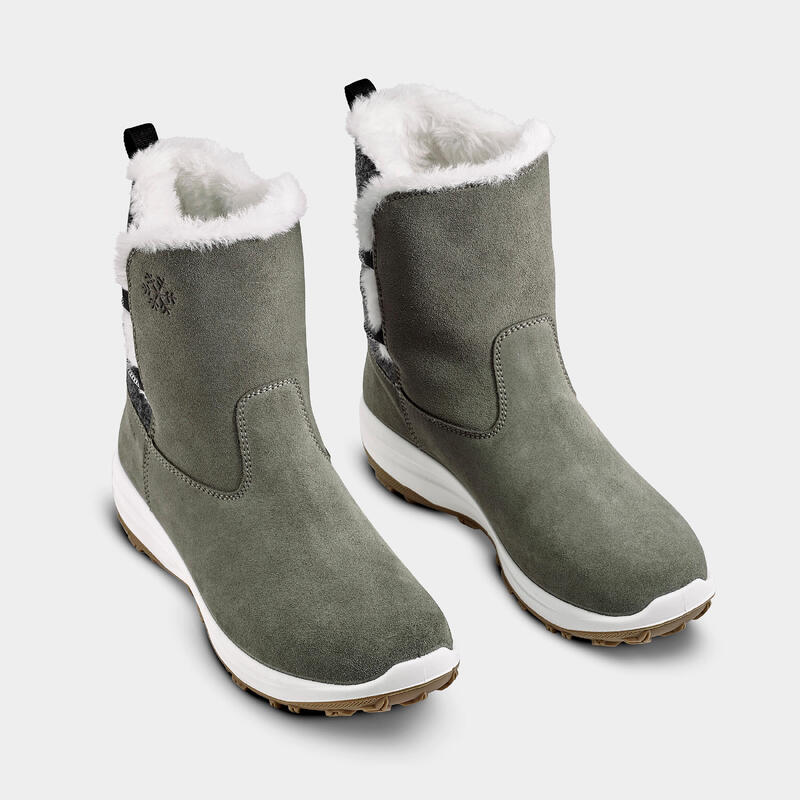 Bottes de neige chaudes imperméables de randonnée - SH500 cuir- Femme