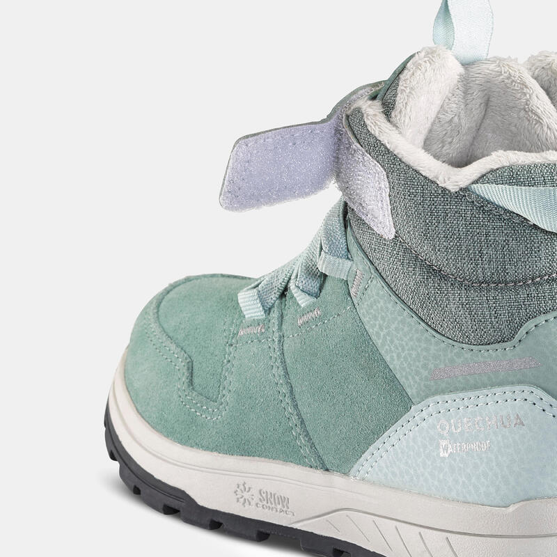 Warme waterdichte wandelschoenen voor kinderen SH500 leer klittenband maat 24-34