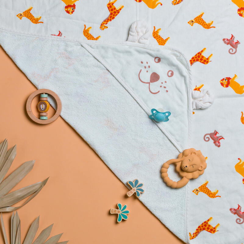 Baby Swimming Towel cotton with hood SAVANNAH print NABAIJI Decathlon