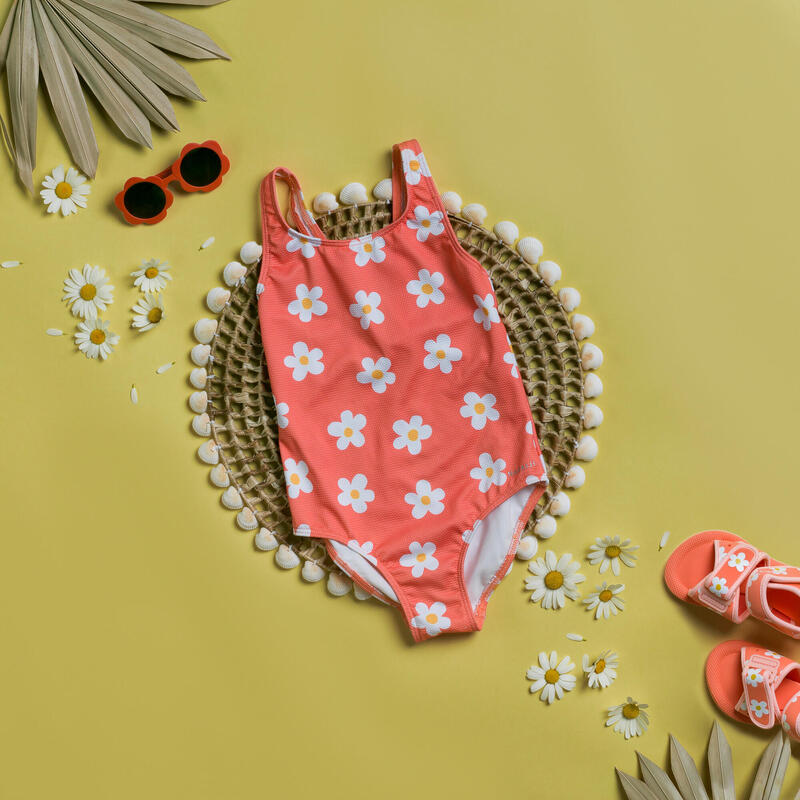 Costum de baie întreg înot textură gofrată Corail Imprimeu Flori Fete