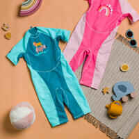 חליפת שחייה Kloupi לתינוקות, להגנה מפני קרינת UV - ורוד עם הדפס קשת