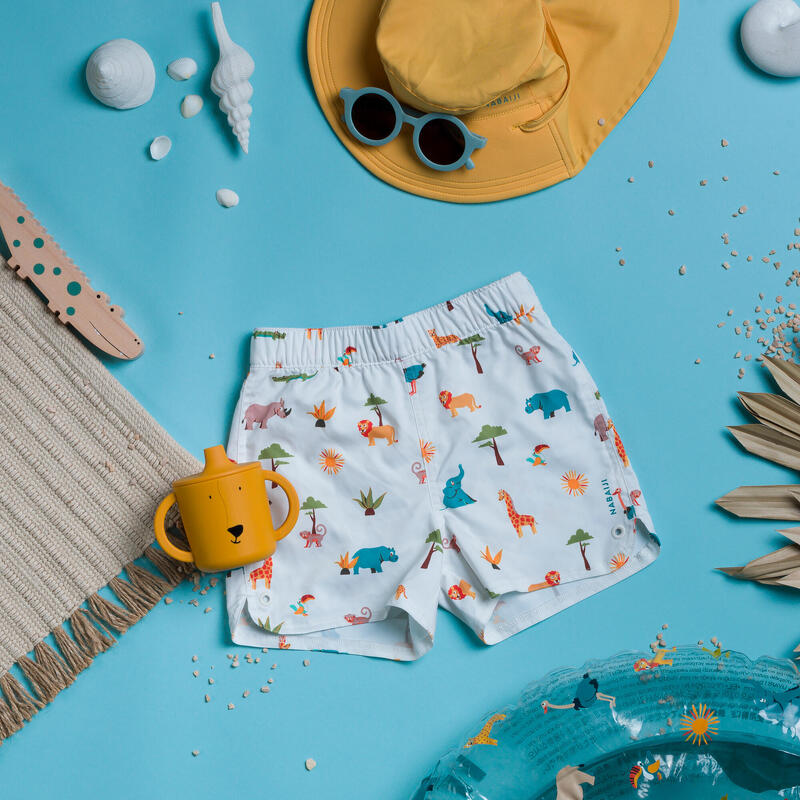 Schwimmshorts Baby/Kinder - Druckmotiv Savanne weiss 