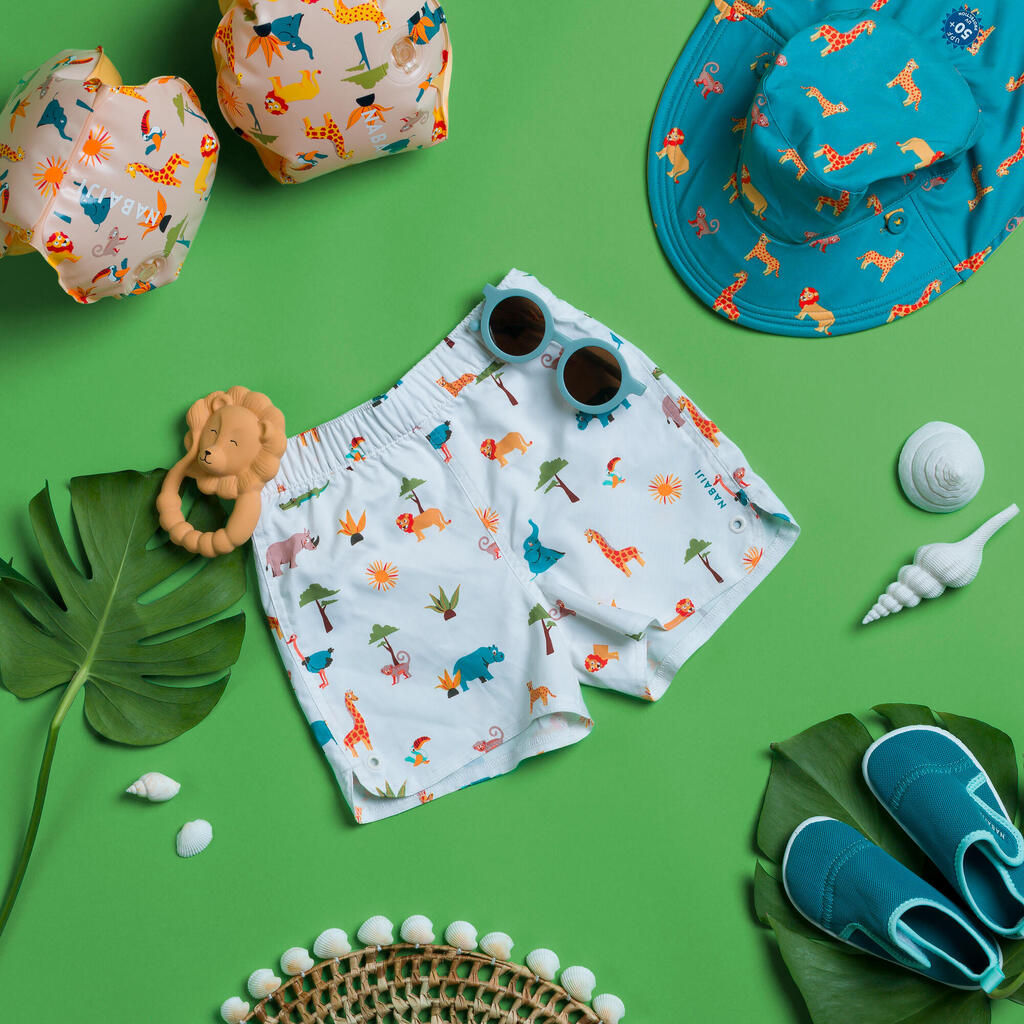 Chapeau anti UV réversible Bébé - corail et imprimés fleurs