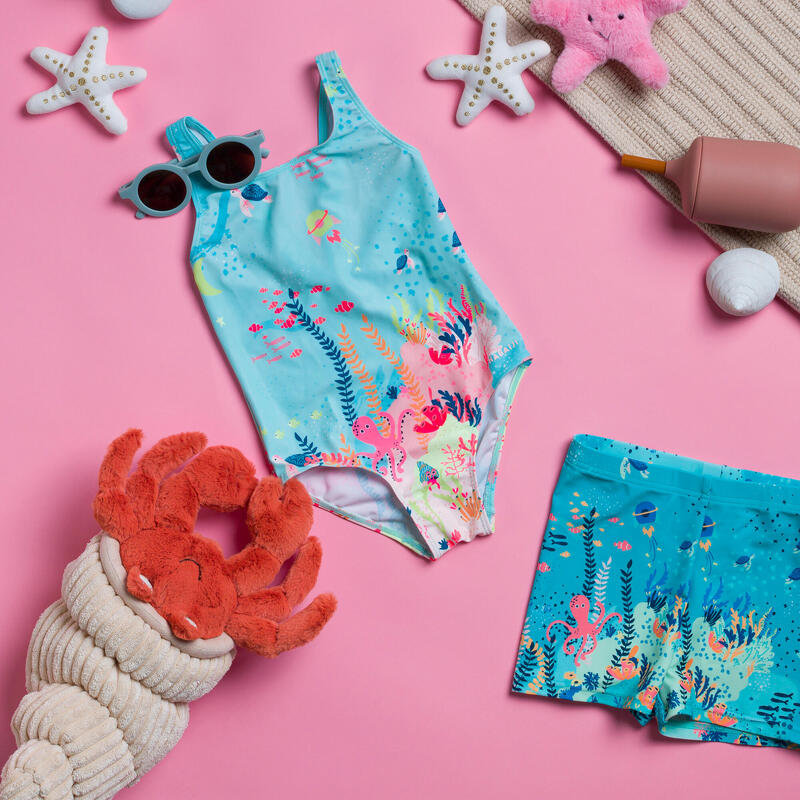 Maillot de bain 1 pièce bébé fille imprimé aquamarine