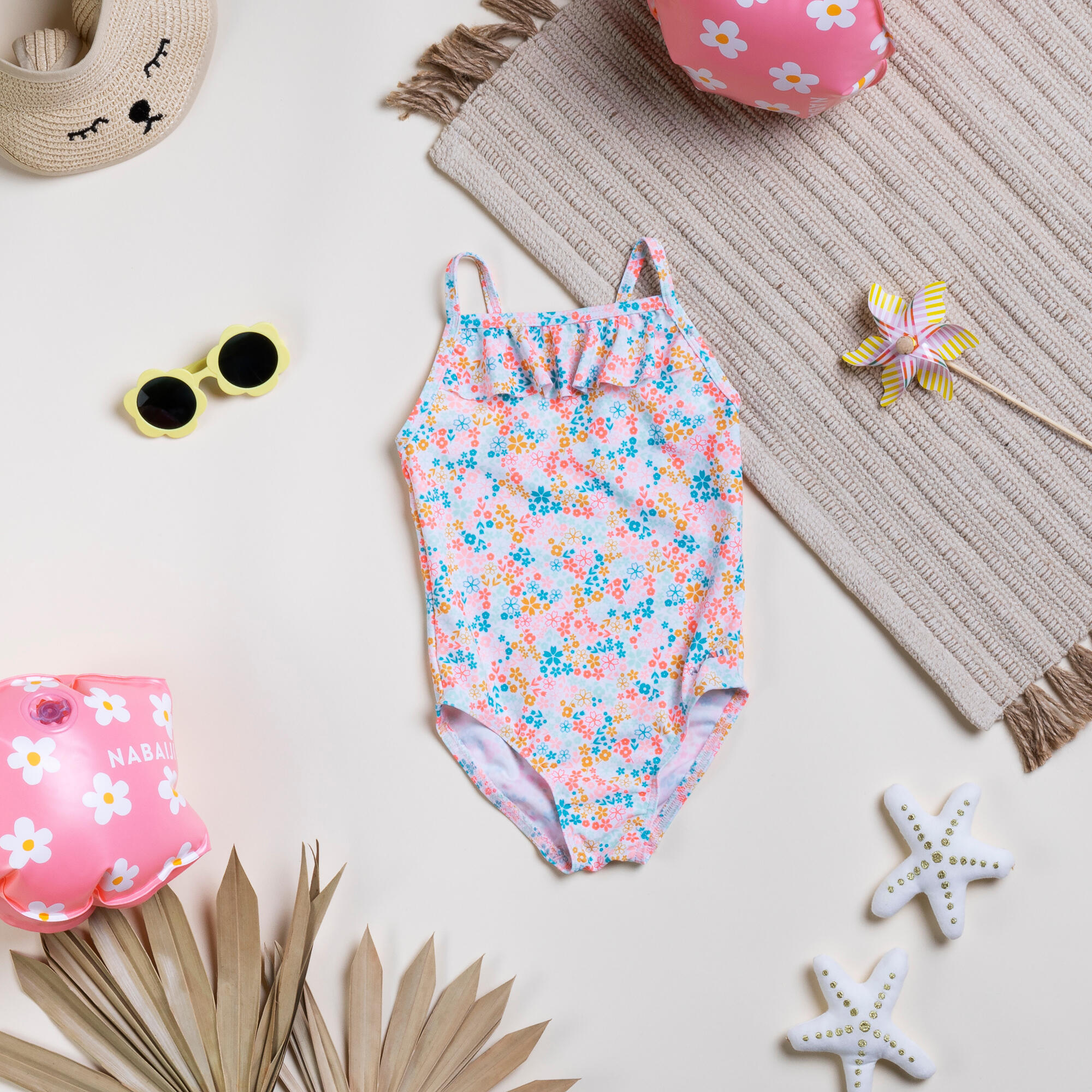 Traje de baño de natación con estampado y olanes para bebé y niña 10/16
