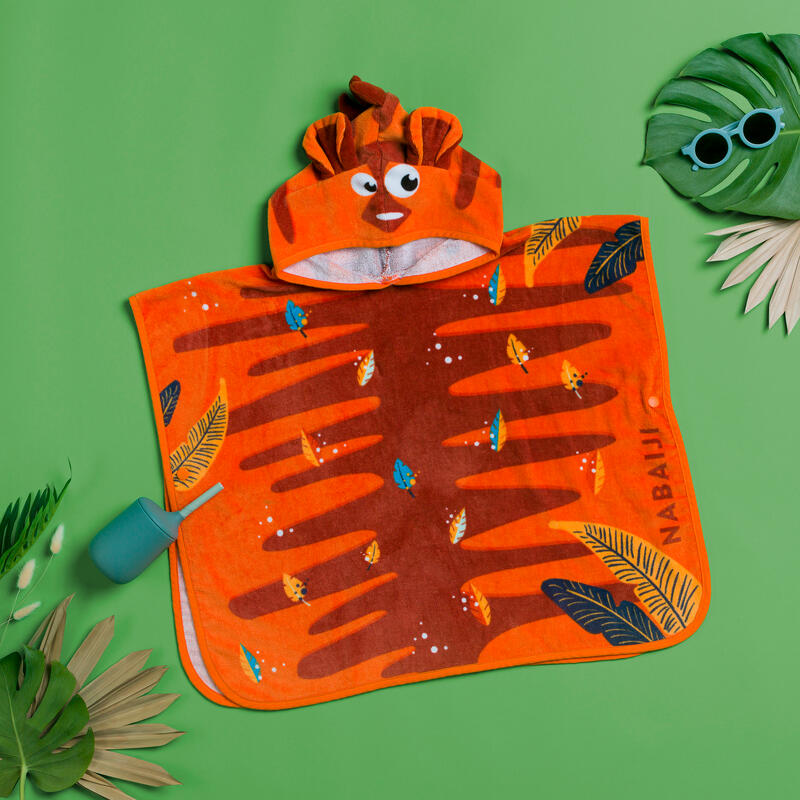 Poncho de Bain Coton Bébé - Tigre Orange-Marron