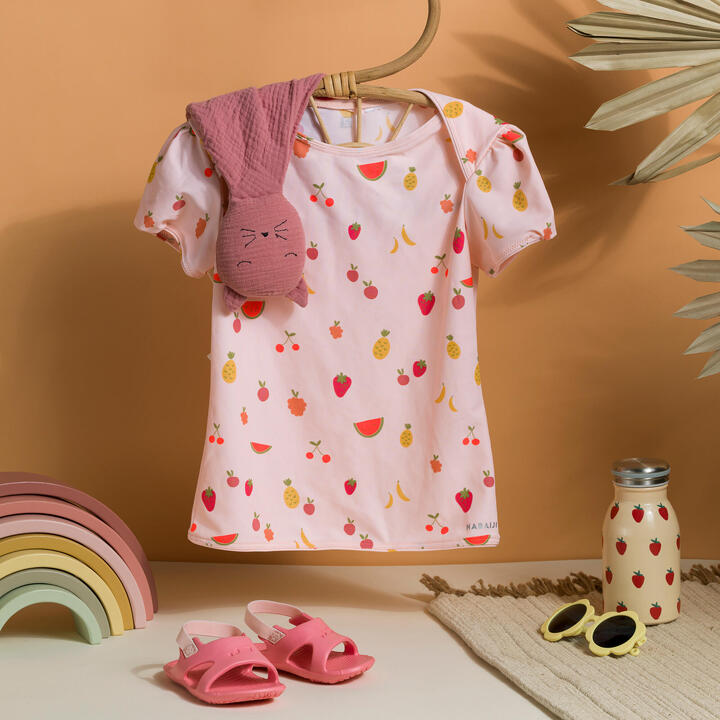 Haut de maillot de bain bébé fille tankini rose foncé imprimé fruits