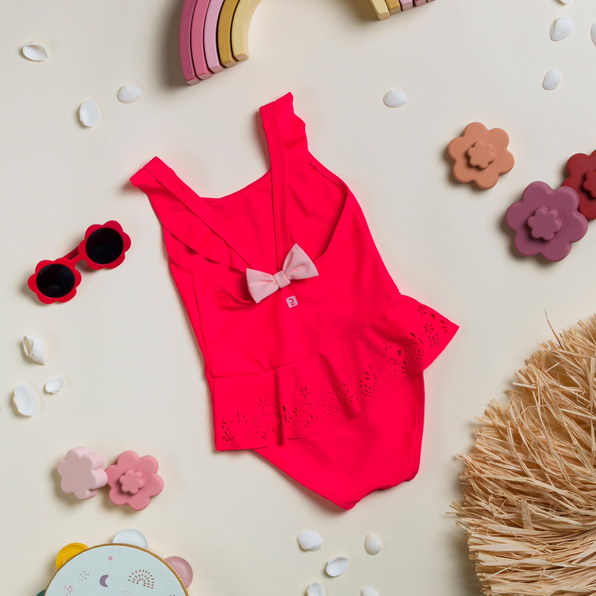 Baby girl 1-piece swimsuit with red skirt