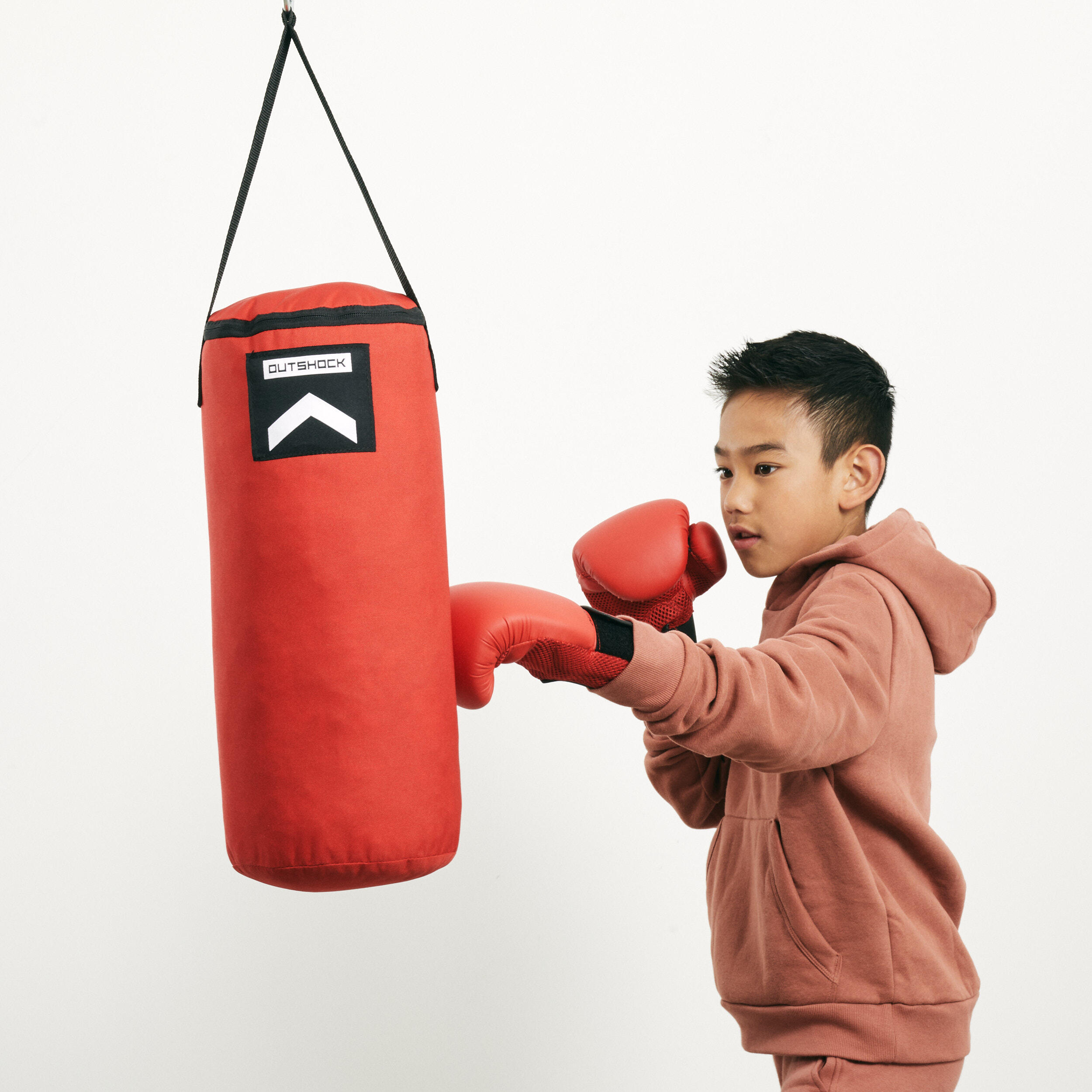 Kids' Punching Bag and Boxing Gloves - Red - OUTSHOCK
