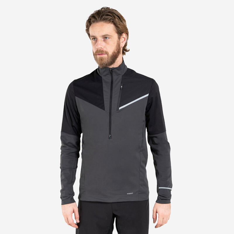 MAILLOT DE TRAIL RUNNING MANCHES LONGUES SOFTSHELL HOMME NOIR GRIS
