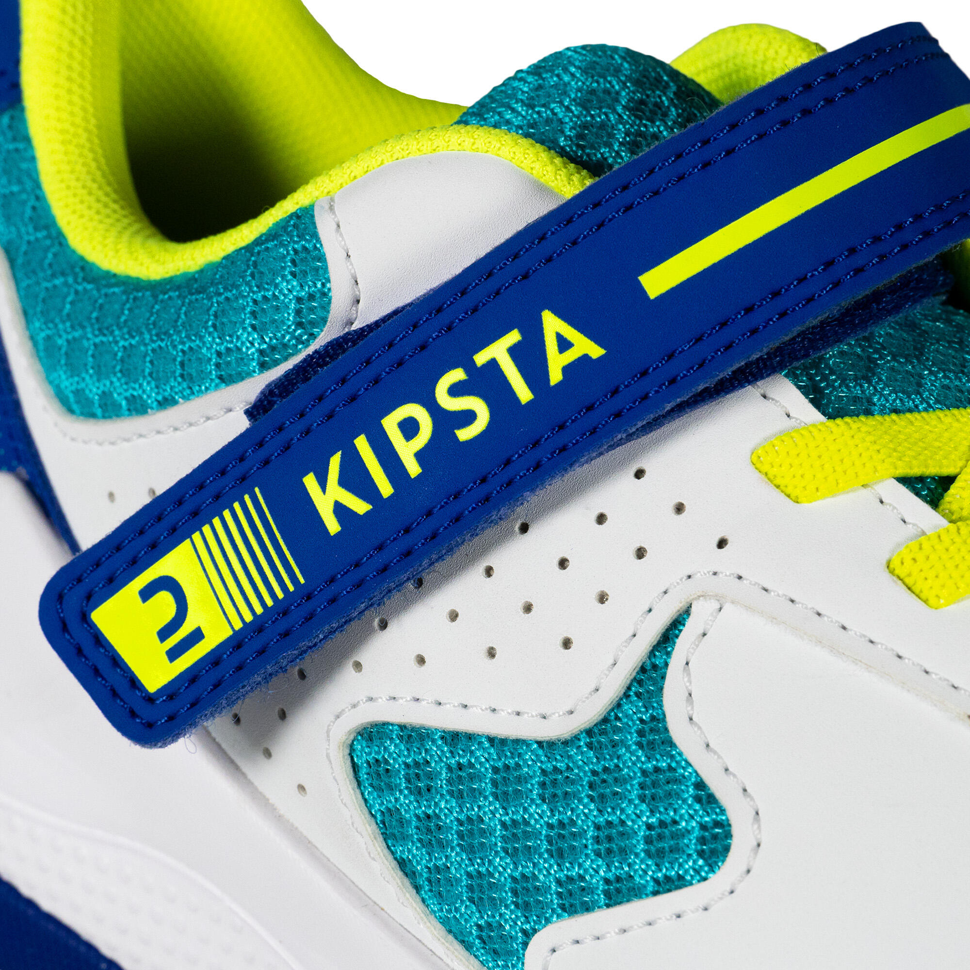Zapatillas voleibol VS100 confort tiras autoadherentes blanca/azul y verde. 5/12