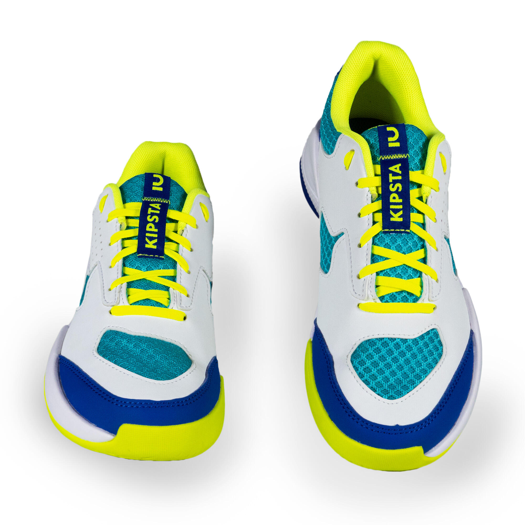 Zapatillas voleibol VS100 confort cordones blanca/azul y verde. 8/11