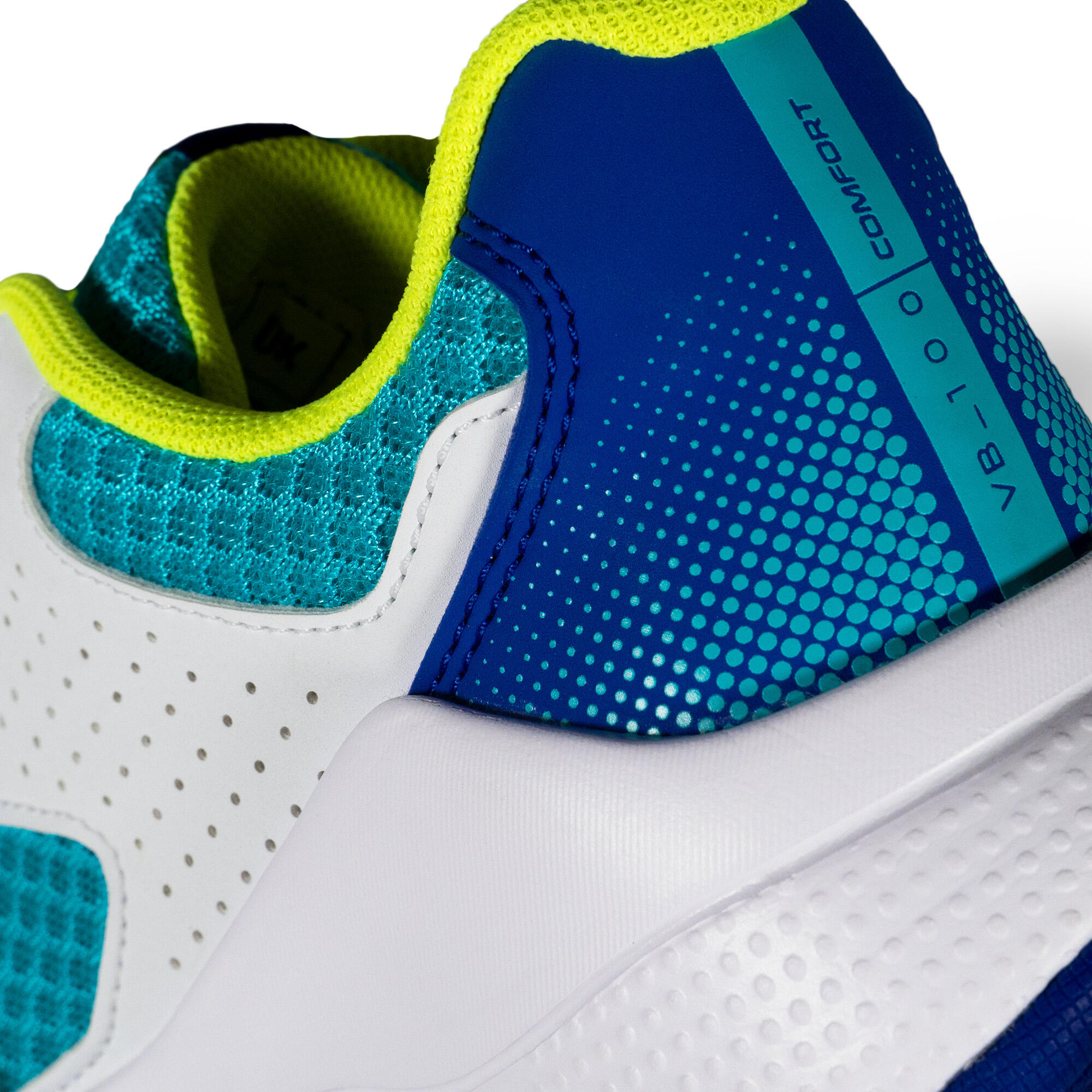 Zapatillas voleibol VS100 confort cordones blanca/azul y verde. 7/11