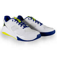 Adult Volleyball Shoes Comfort - White/Blue & Neon Yellow.
