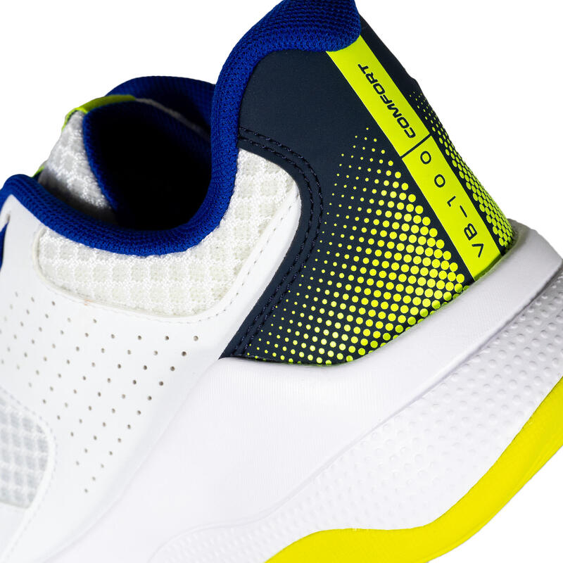 Calçado de Voleibol Confort Adulto Branco/Azul e Amarelo Fluorescente.