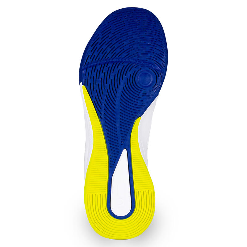 Chaussure de volley-ball adulte confort blanche/Bleu et Jaune fluo.