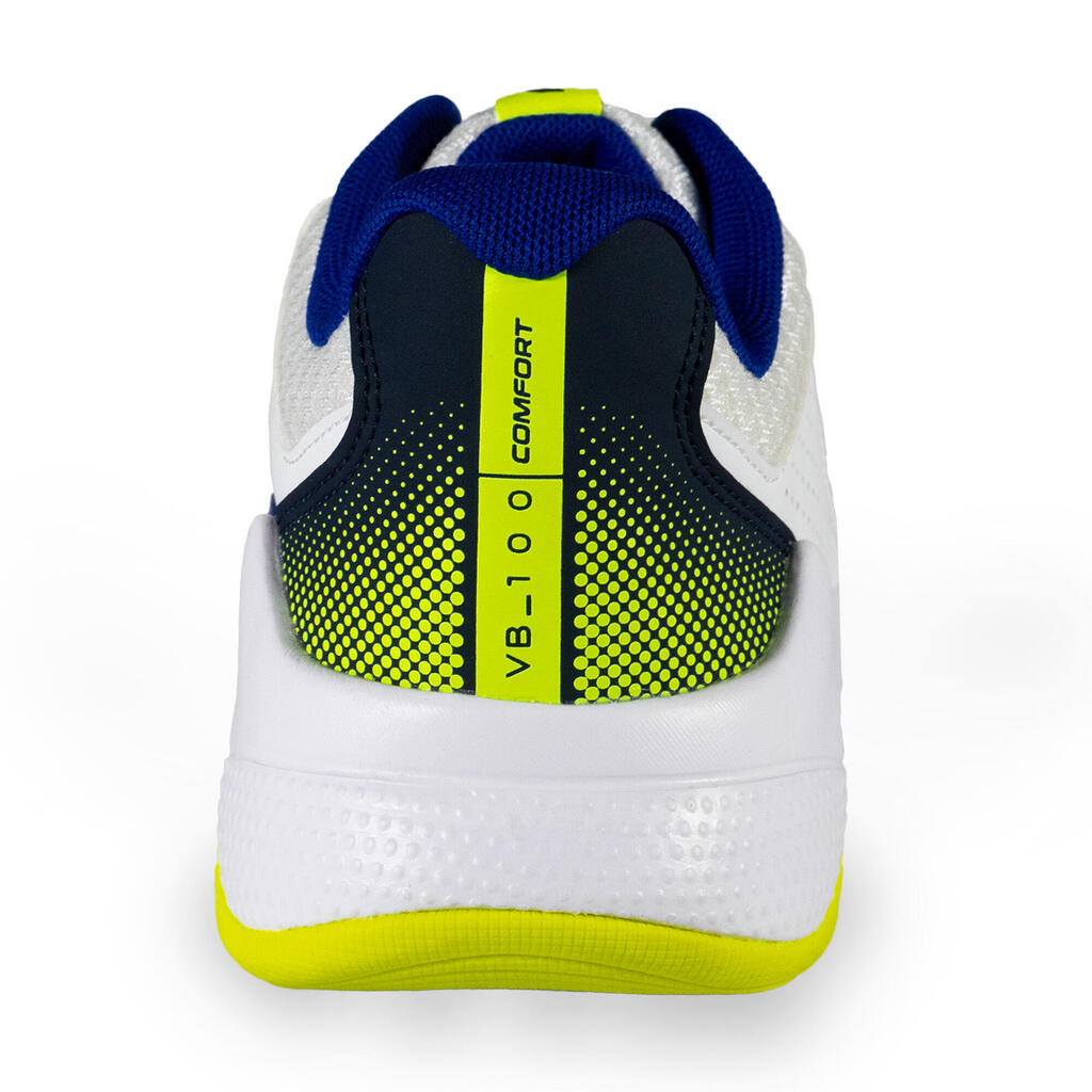 Adult Volleyball Shoes Comfort - White/Blue & Neon Yellow.