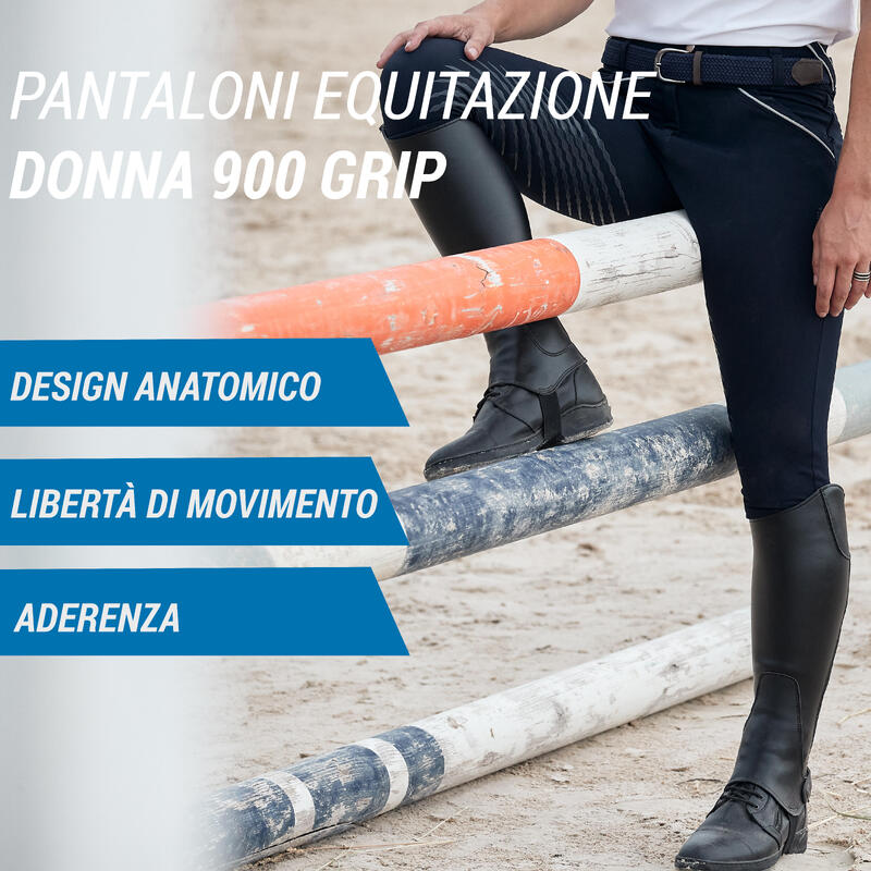 Pantaloni equitazione donna 900 GRIP blu