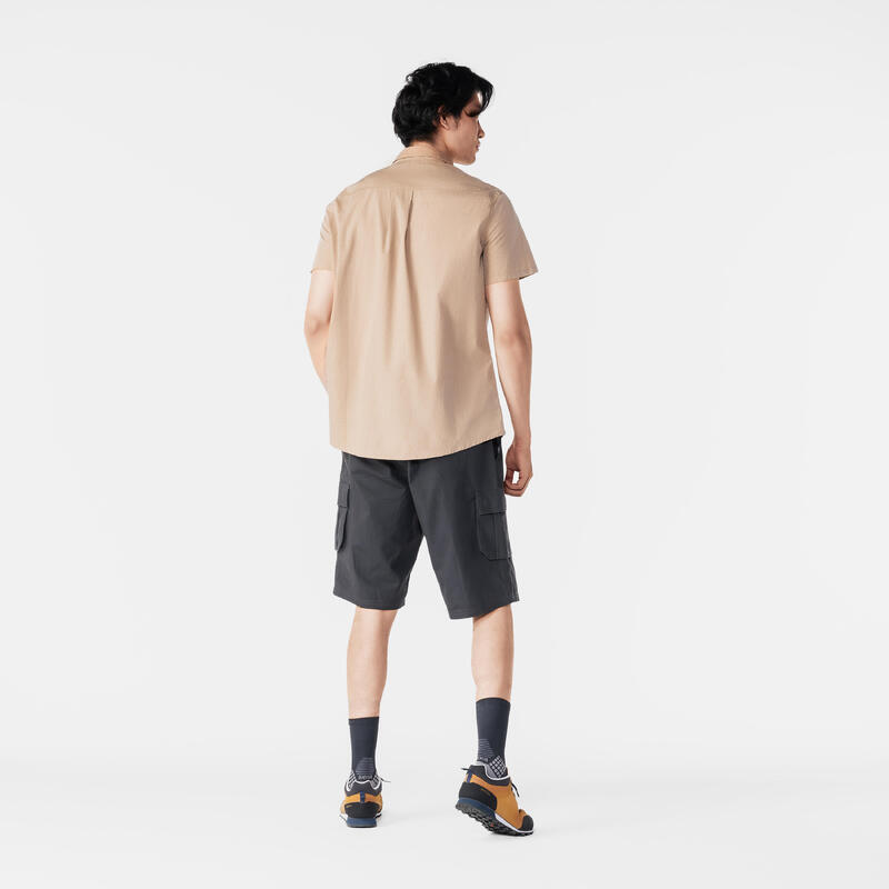 男款多日登山短袖襯衫 TRAVEL 100－棕色