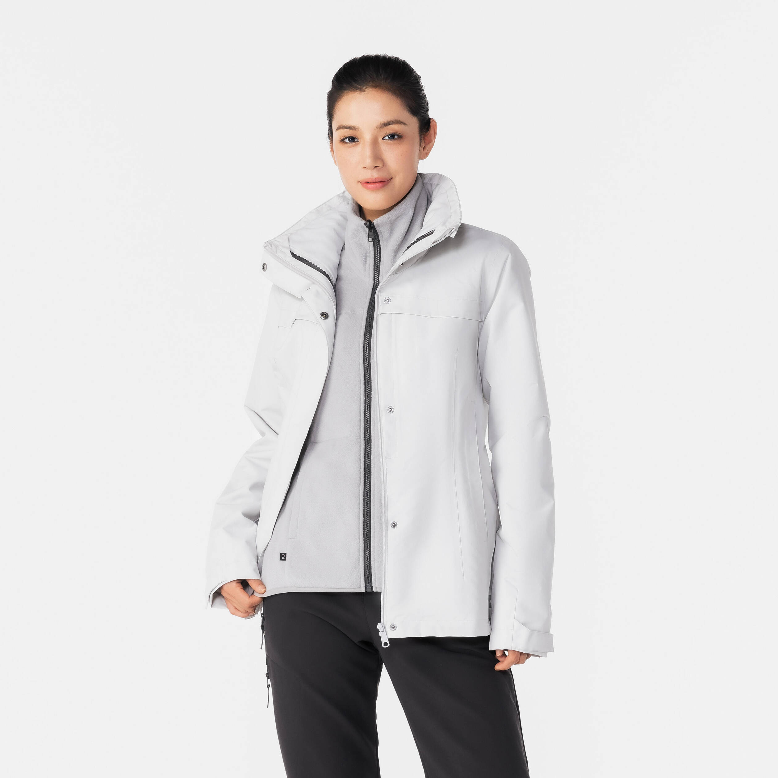 Women’s 3-in-1 warm hiking jacket 0°C, NH100 - Grey