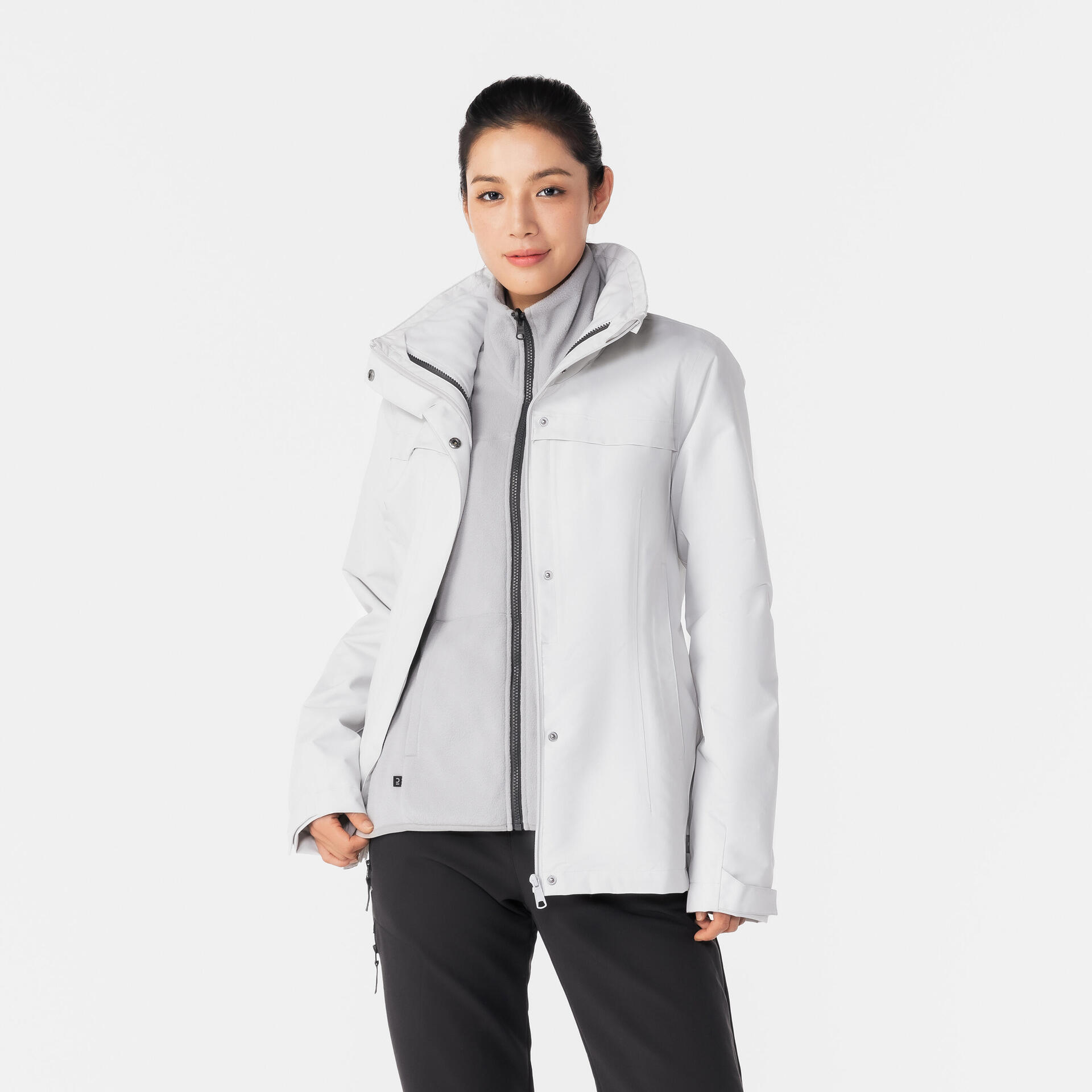 Women's Travel in Winter Jacket Fleece 100 0°C Light Grey