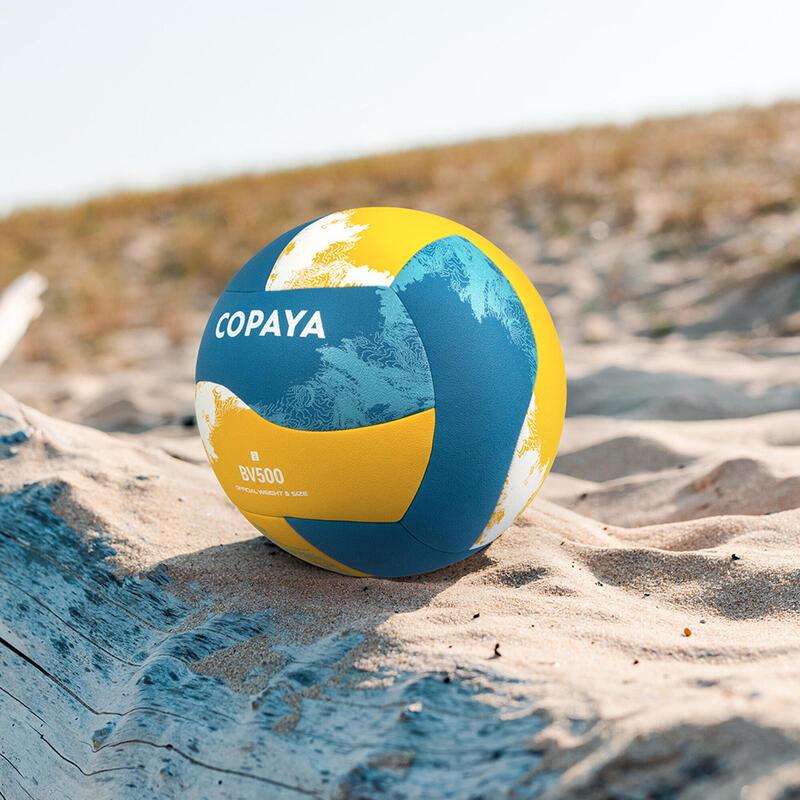BALLON DE BEACH VOLLEY REPLICA HYBRIDE 500 JAUNE BLEU
