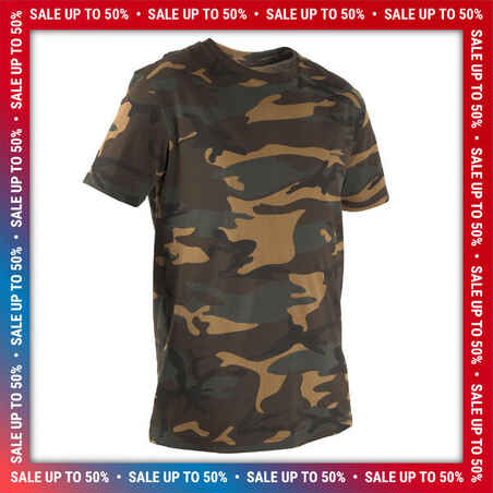 POLERA CAZA SOLOGNAC SG 100 HOMBRE ADULTO MANGA CORTA CAMUFLAJE MILITAR VERDE