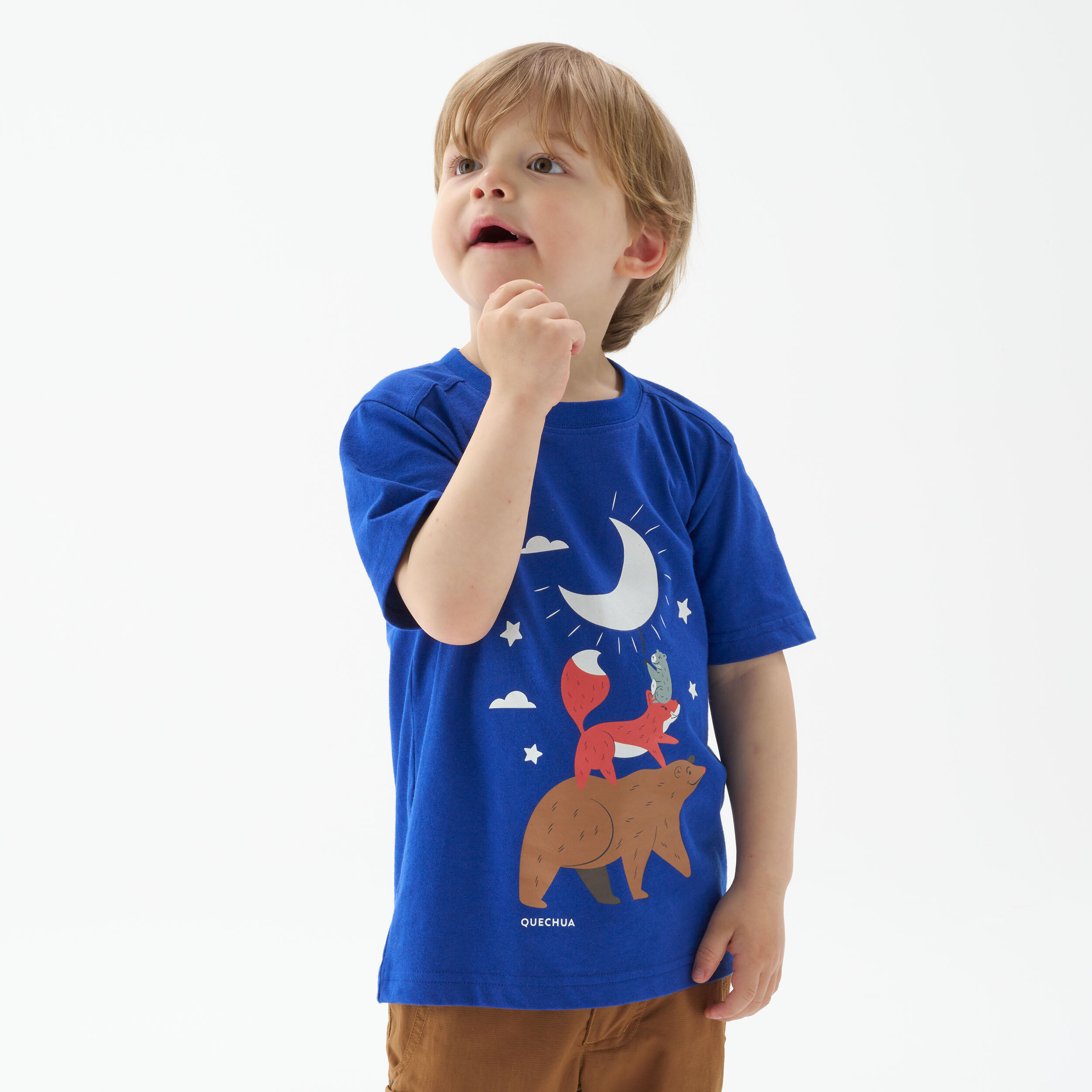 Child's hiking T-shirt - MH100 blue phosphor - 2-6 years 3/4