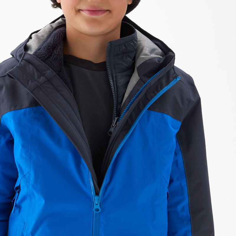 VESTE 3en1 CHAUDE ET IMPERMÉABLE DE RANDONNÉE -SH500 MTN -8°C - ENFANT 7-15 ANS