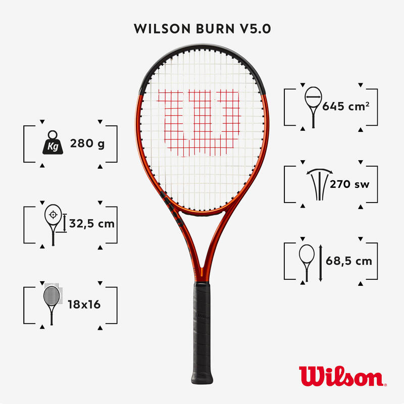 TENNISRACKET VOOR VOLWASSENEN BURN 100LS V5.0 ORANJE 280 G