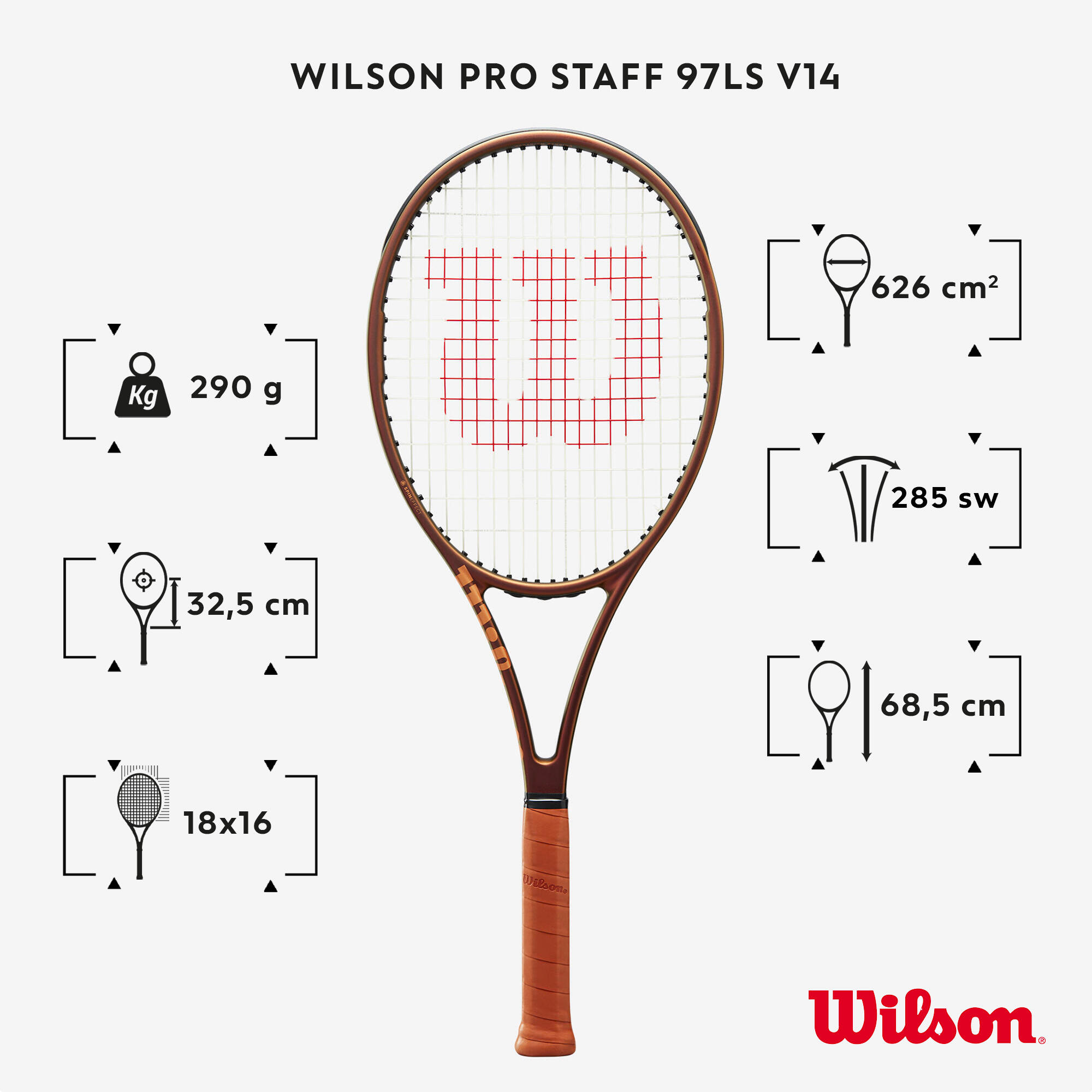 Adult Tennis Racket Pro Staff 97LS V14 290 g - Copper WILSON