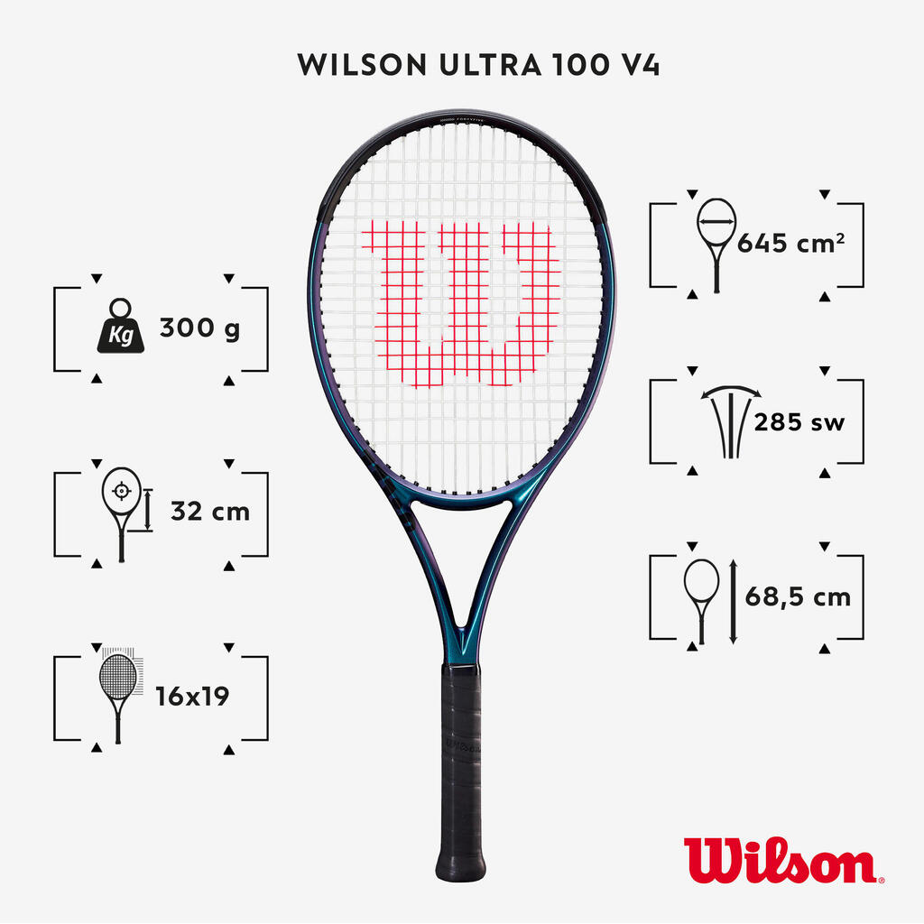 Suaugusiųjų teniso raketė „Ultra 100 V4.0“, 300 g, mėlyna