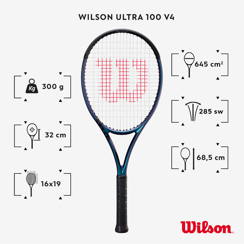 Raquete de Ténis Wilson Ultra 100 V4 Adulto - Azul sem cordas 300g