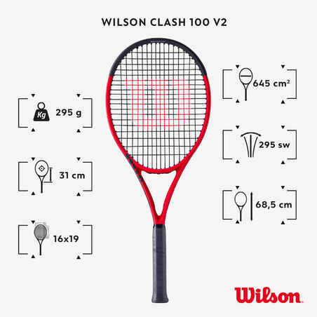 Suaugusiųjų teniso raketė „Clash 100 V2.0“, 295 g, juoda ir raudona