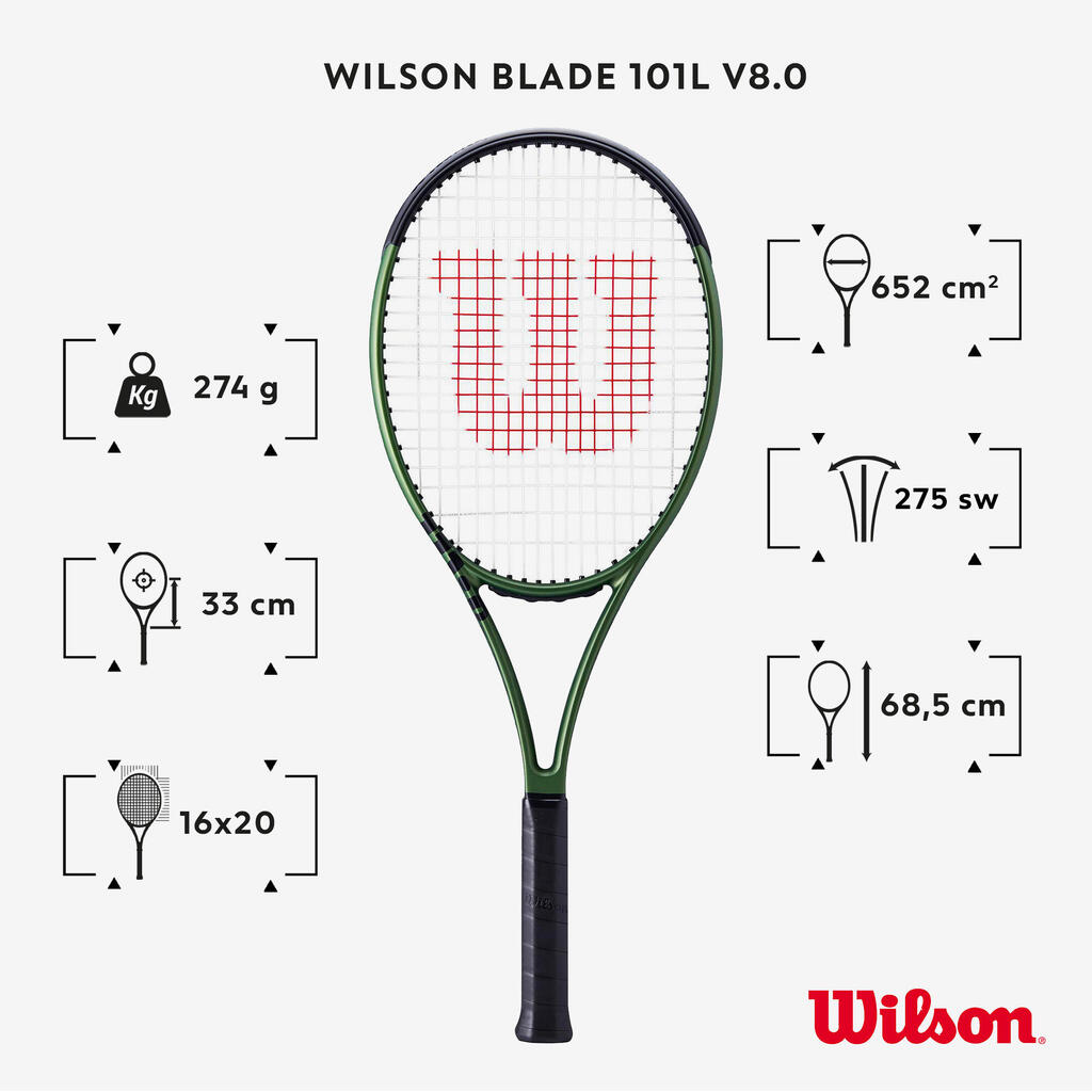 Adult Tennis Racket Blade 101L V8.0 - Green/Black