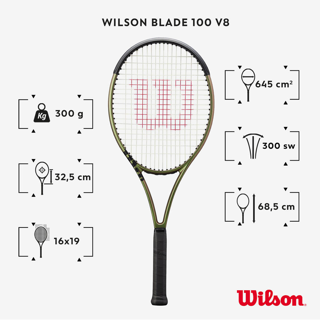 Tenisová raketa Blade 100 V8 300 g zelená bez výpletu