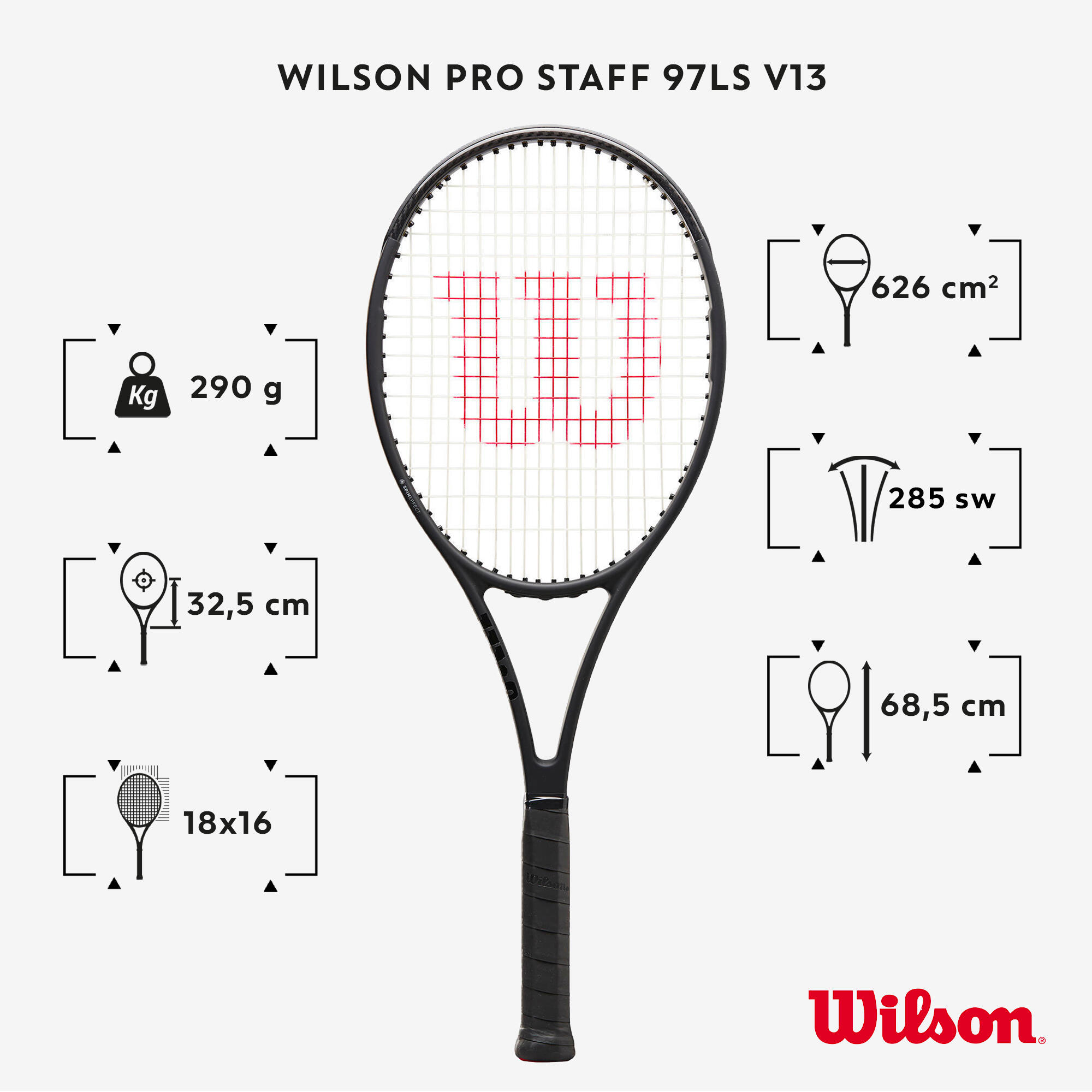 Adult Tennis Racket Pro Staff 97LS V13 290g - Black 2/7