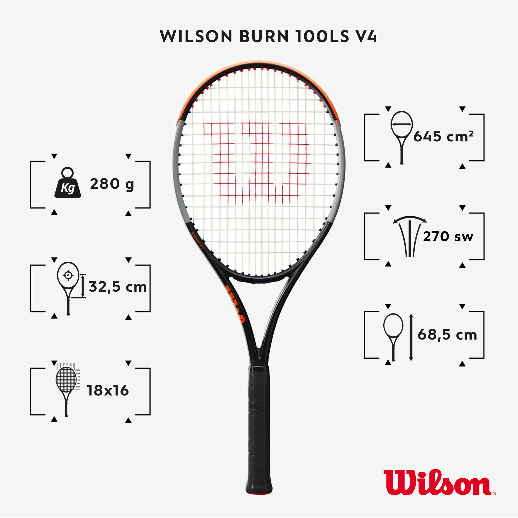 Adult Tennis Racket Burn 100LS V4 280 g - Black/Orange 2/8